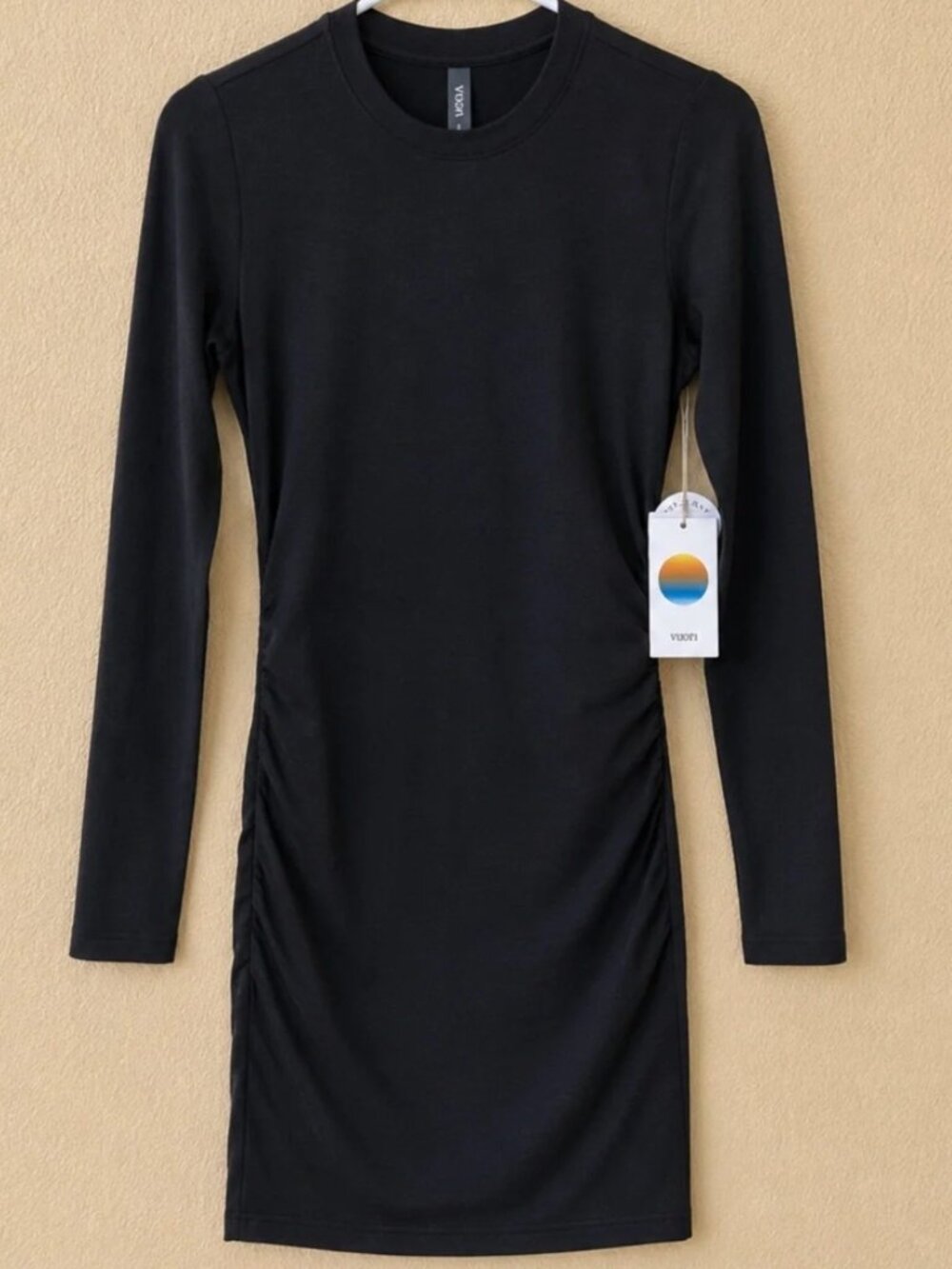 Vuori Halo Essential Dress Black Heather Lng Sleeve Ruched Mini Dress Small NWOY